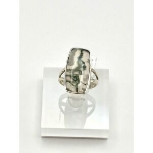 Moss Agate‎ Sterling Silver Statement Ring Size 8